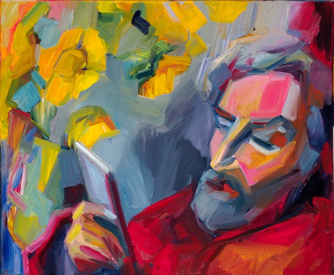 Eugene with sunflowers (after Paul Gauguin)