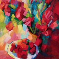 Flowers and strawberries on the floor